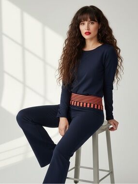 Lululemon Groove Flared Yoga Pants Inkwell Navy Blue Striped Waist Size 12 Reg